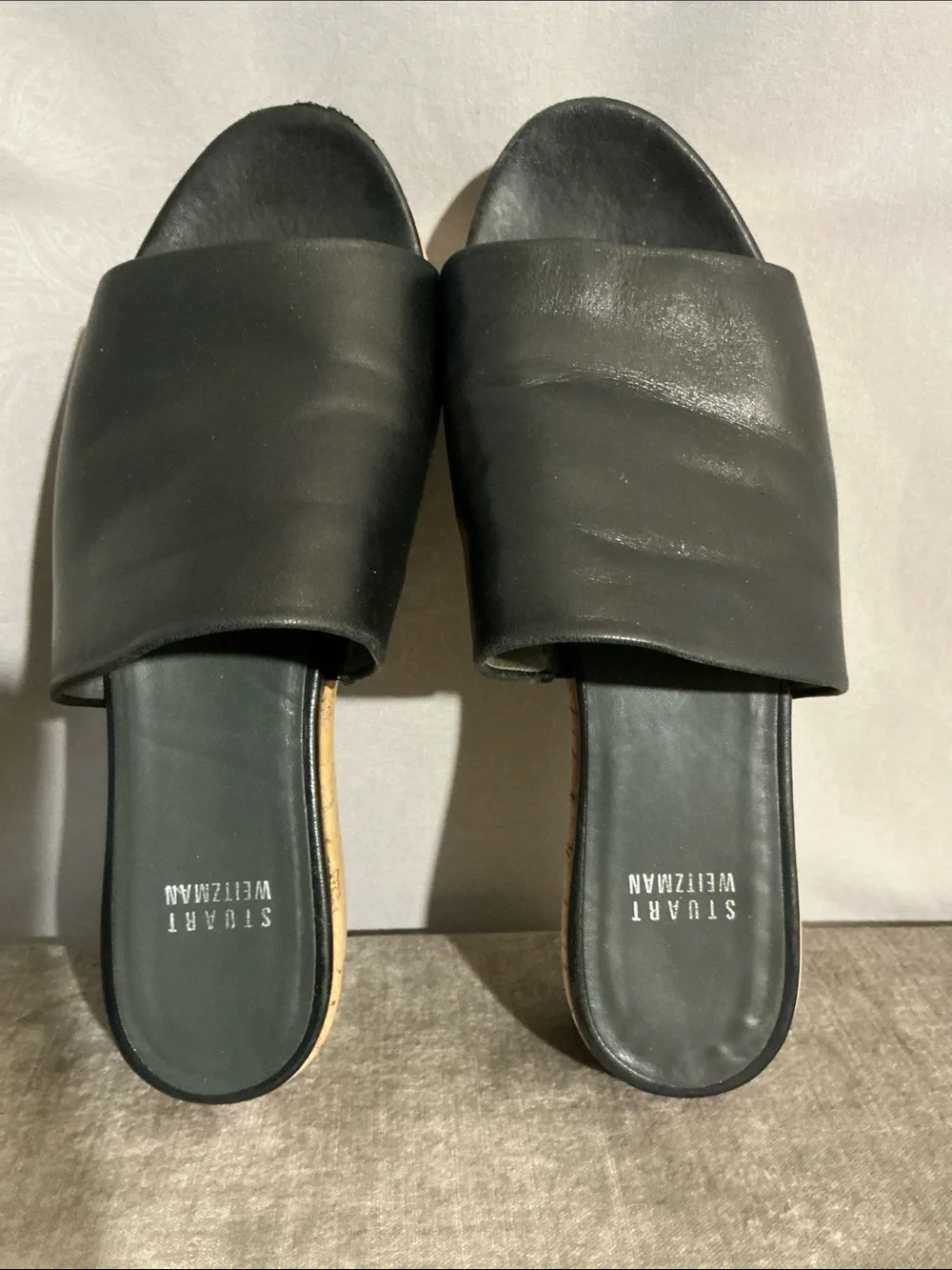 Stuart Weitzman Leather/Cork Platform Slides